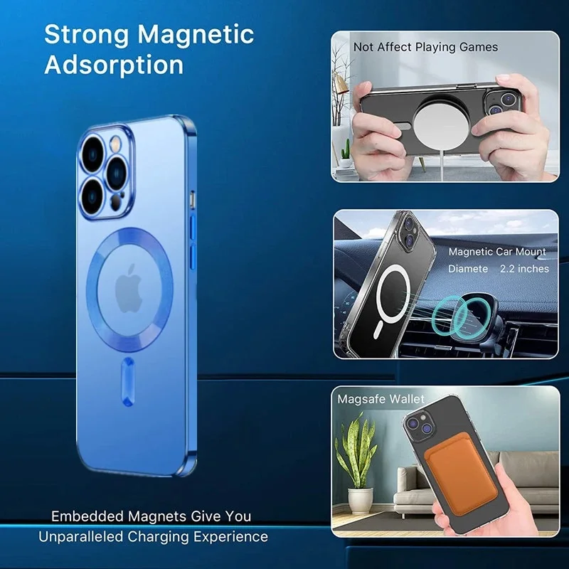 Fashion Magnetic Cases For Magsafe For iphone 15 11 13 12 14 Pro Max XR X XS Plating Clear Soft Silicone Wireless Charging Cover