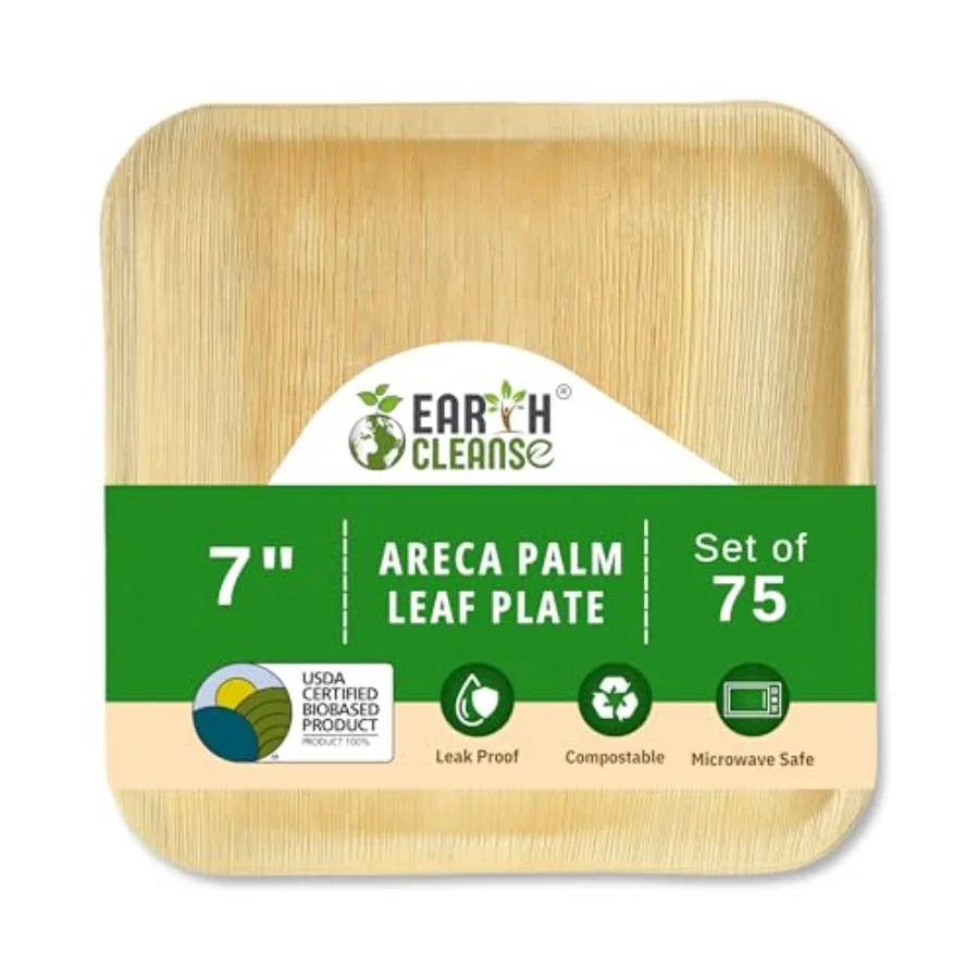

Compostable Palm Leaf Plates 7 Inch Square 75 Pack Disposable Biodegradable Plates Like Bamboo and Wooden Microwave and Oven Sa