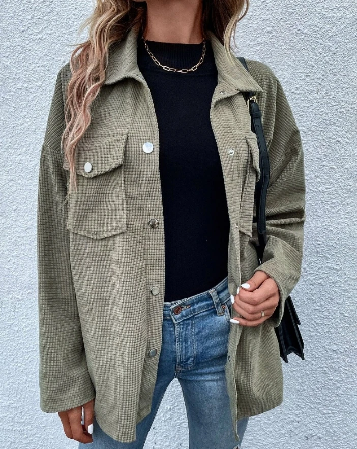 

Women's Autumn Fashion Coat Long Sleeve Button Down Pocket Design Casual Shacket Casual Loose and Simple Coat