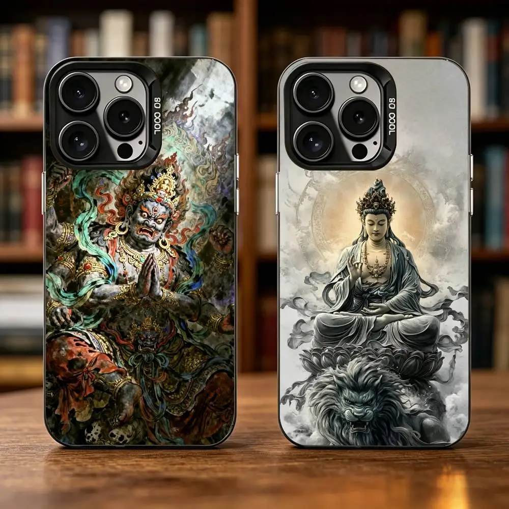 

The Buddha Statue Phone Case For iPhone 17,16,15,14,13,12,11 Plus,Pro Max,XS,Colored Silver Plated Inside Cover
