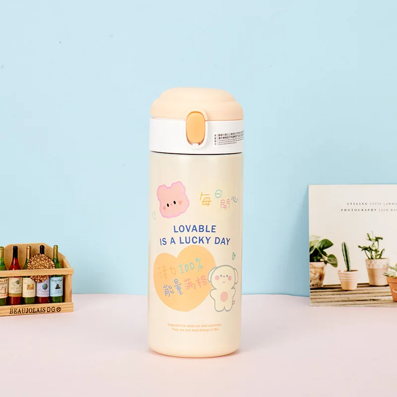 Water Bottle For Girls Insulated Straw Cups Tumbler Drinkware 380ML Stainless Steel Thermos Vacuum Flask Cute Cartoon Thermal