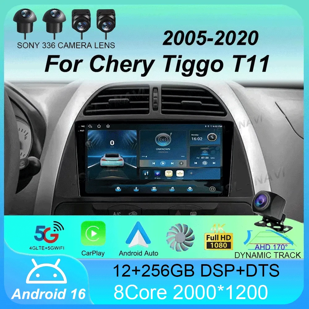

Автомагнитола Android 16 с беспроводным CarPlay и Auto для Chery Tiggo T11 2005-2020, мультимедийный видеоплеер, навигация GPS, Wi-Fi, 4G, стереосистема