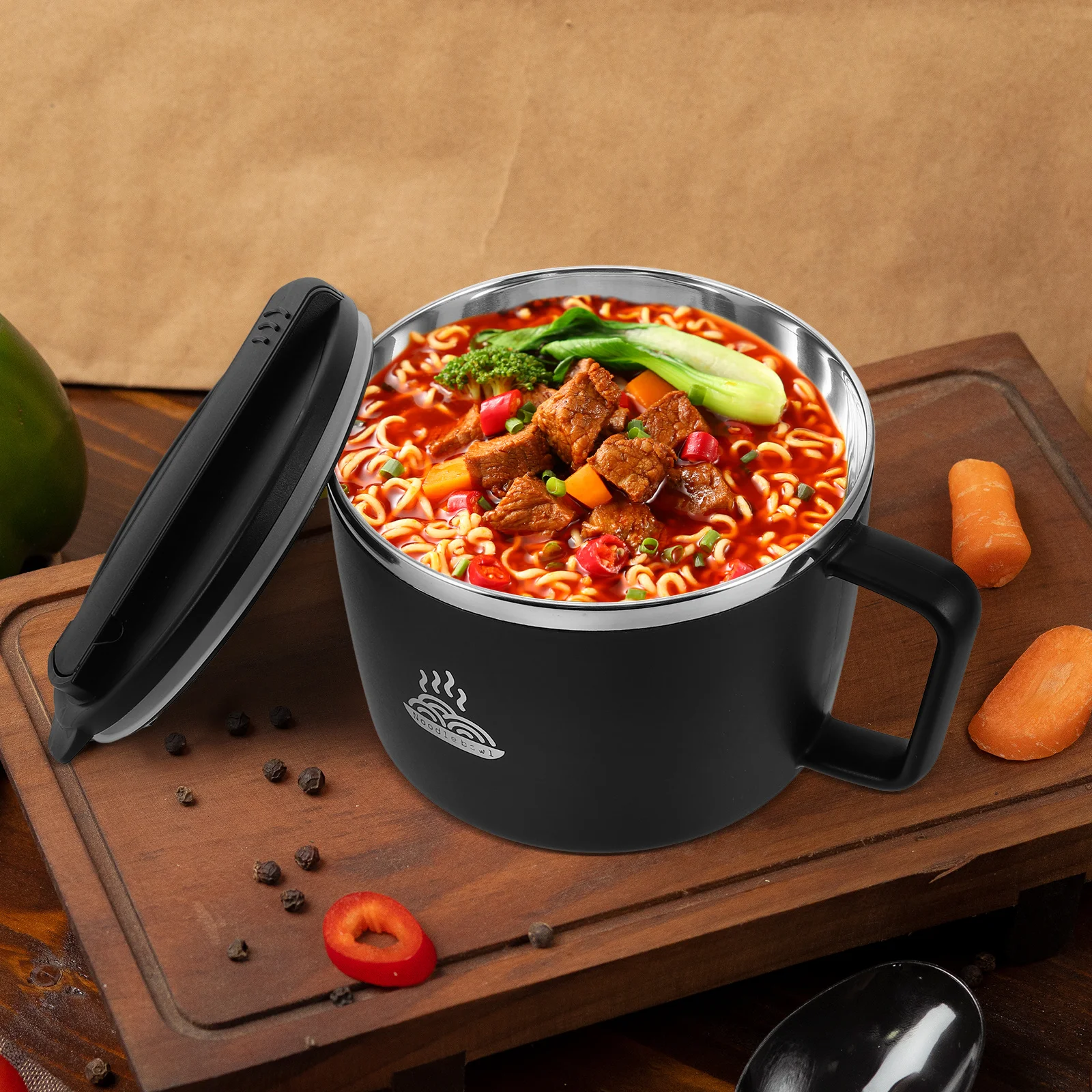 

1 set Ramen Bowl With Cover 1200Ml Stainless Steel Noodle Bowl Portable Soup Container Microwave Oatmeal Lunch Box Dishware