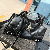 Y2K Korean Gothic Star Girl Black Bag Aesthetic Vintage Fairy Grunge Punk Goth Purse Shoulder Handbags Bucket Tote Bags Women