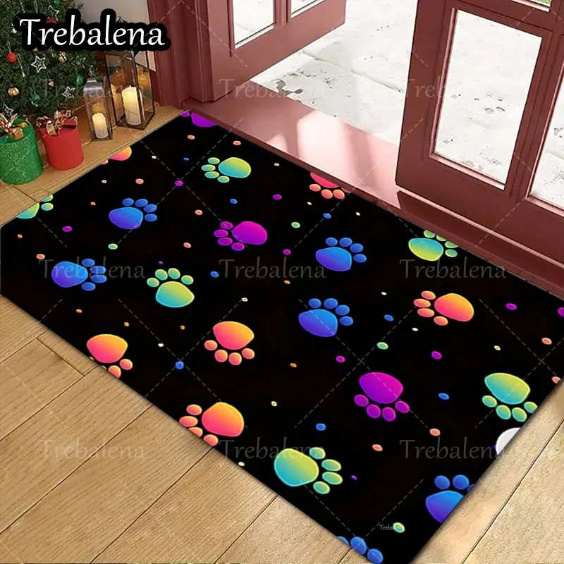 

1pc Welcome Door Mat Colorful Paw Print Doormat for Home Entrance Decorative Floor Mat
