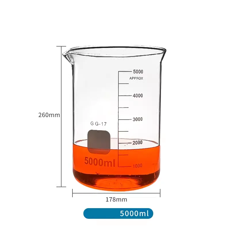 Glass beaker 5000ml,Lab beaker 5000ml,Low form with graduation and spout Boro 3.3 Glass