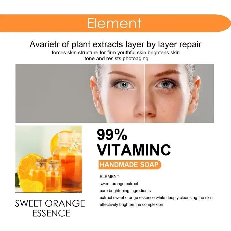 Sdotter New Vitamin C Orange Essence Skin Whitening Soap100g Skin Brightening Gentle Knee Knuckle Elbow Face Body Dark Spot Remo