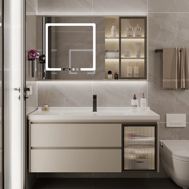 

Smart Mirror Bathroom Cabinets Drawer Storage High-end Modern Bathroom Cabinets Integrated Washbasin Furniture Taquilla JT40B