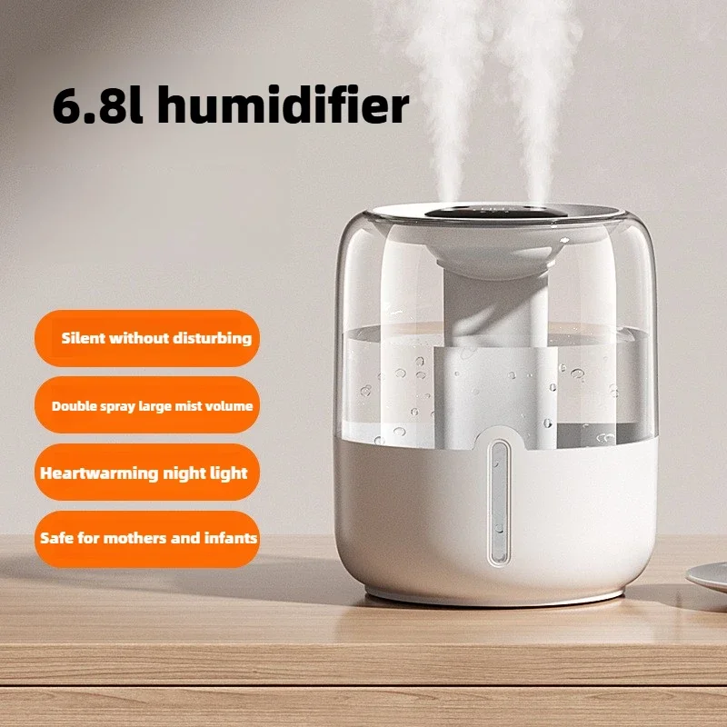 

New 6.8L large capacity humidifier USB dual spray home dormitory office bedroom desktop with night light