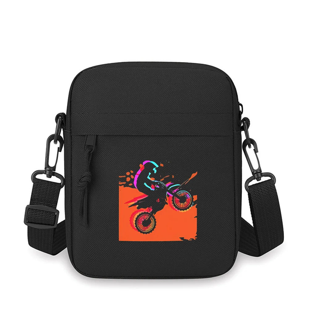 Motorcycle rider action illustration black silhouette Men Crossbody Bag Single Shoulder Women Cartoon Anime Film Printing Design