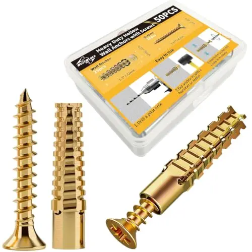 50-Piece Expansion Anchors With Screws Kit Carbon Steel Wall For Door Hinge Repair Drywall Concrete Brick Wood Mounting