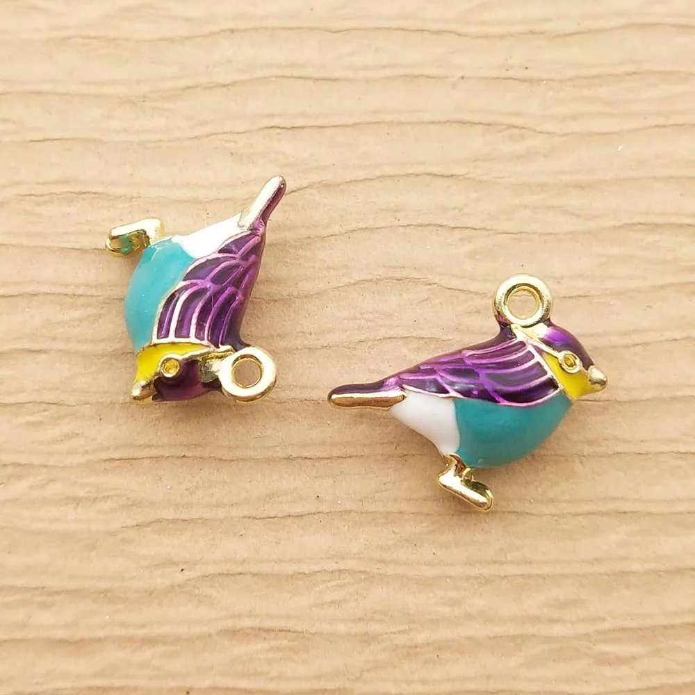 10pcs Enamel Bird Charm for Jewelry Making Animal Pendant Earring Accessories Diy Craft Supplies Metal Findings