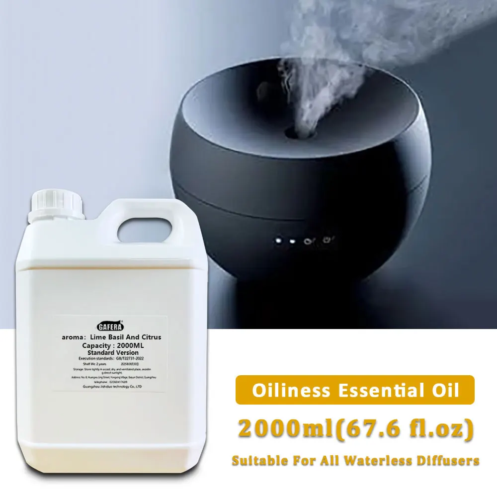 GAFERA 2000ml(67.6 fl.oz) Lime Basil Citrus Essential Oil, For All Waterless Diffuser, Hotel Diffuser Replenish Aromatherapy Oil