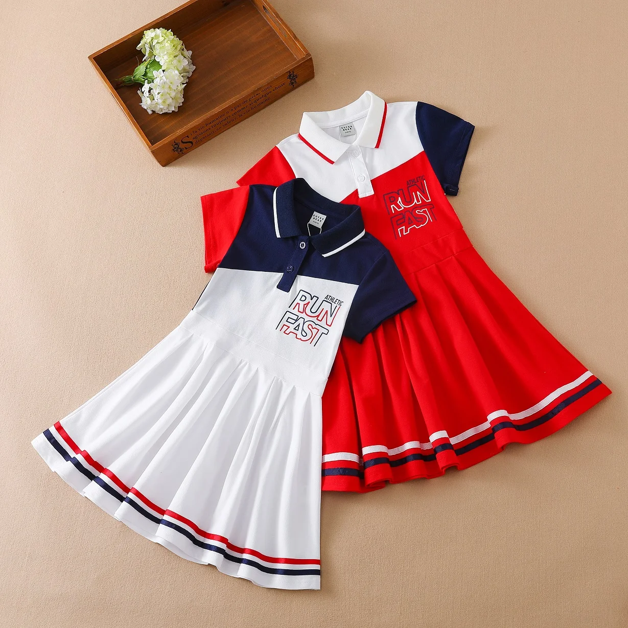 Robe de sport en coton à manches courtes pour filles, vêtements pour enfants, col rabattu, vêtements de tennis pour enfants, été, 4-10 ans