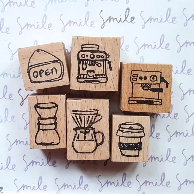 Mini Coffee Stamp Scrapbooking, Diary Decoration, Scrapbook Cute Journaling Wooden Stamps, Journaling Wooden Stamps