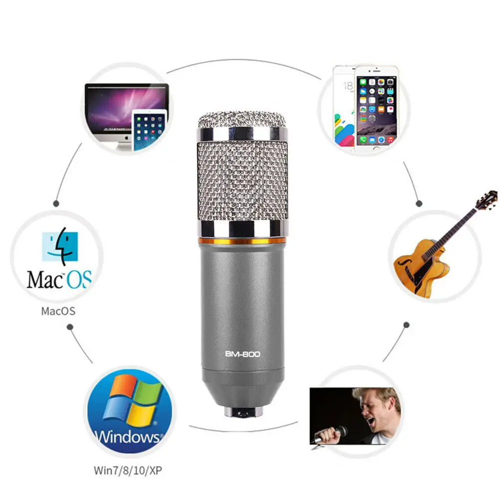 

Black Gold Shock-proof Frame BM-800 Condenser Microphone Studio Kit Wide Frequency Response Acoustic Vocals Anti-wind Noise