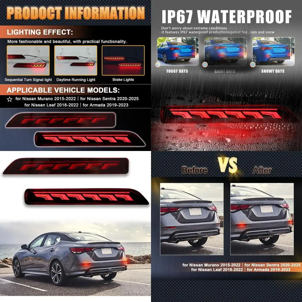 

Nissan Murano, Sentra, Leaf, Armada Bumper Reflector & Fog Light Kit with Sequential Turn Signal Lamps (2015-2025)