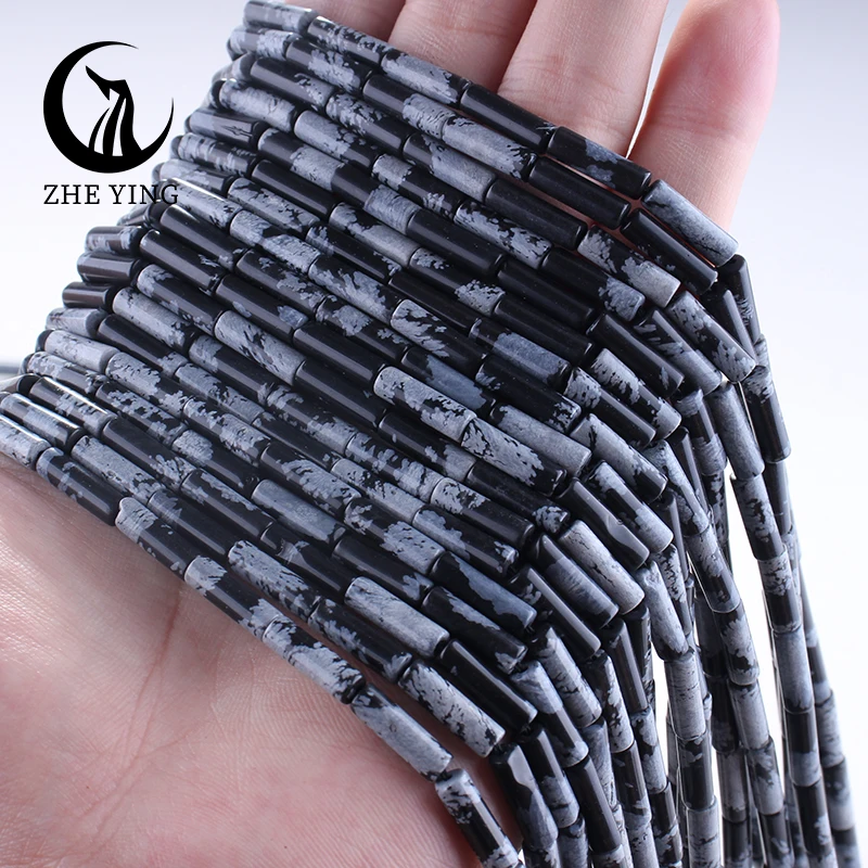 

4x13mm Cylinder Snowflake Obsidian Natural Stone Beads Obsidian Loose Spacer Beads for Jewelry Making DIY Accessories