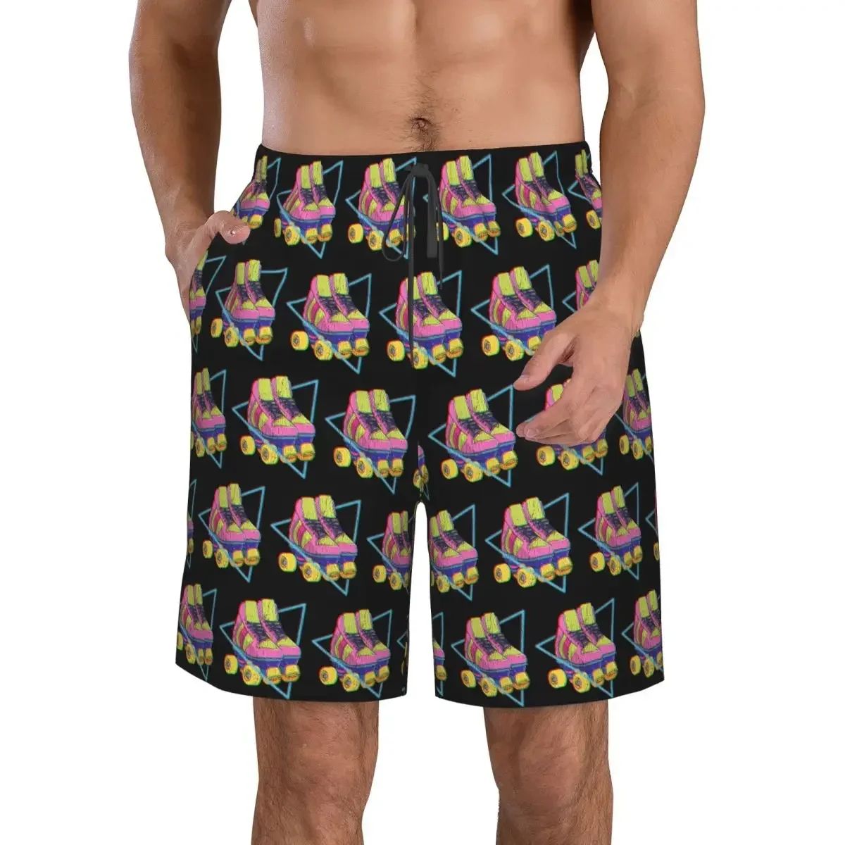 Retro Roller Skates Colorful Trunks Beach Board Shorts Casual Quick Dry Swimming Summer Men Pants