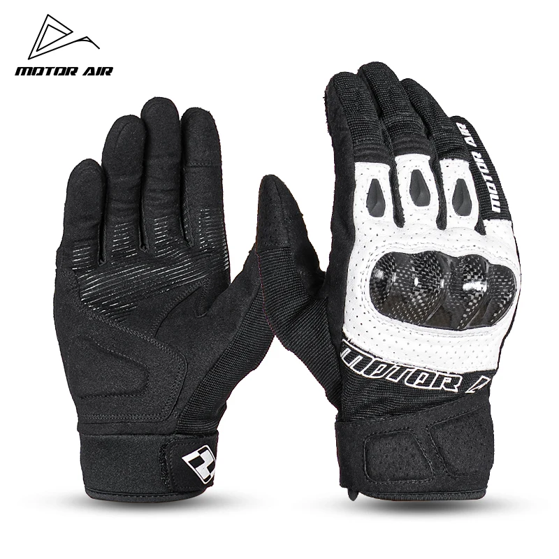 Black&White Motorcycle Gloves Full Finger Riding Gears Carbon Fiber Joint Protection Summer Breathable Non-slip Wear-resistant