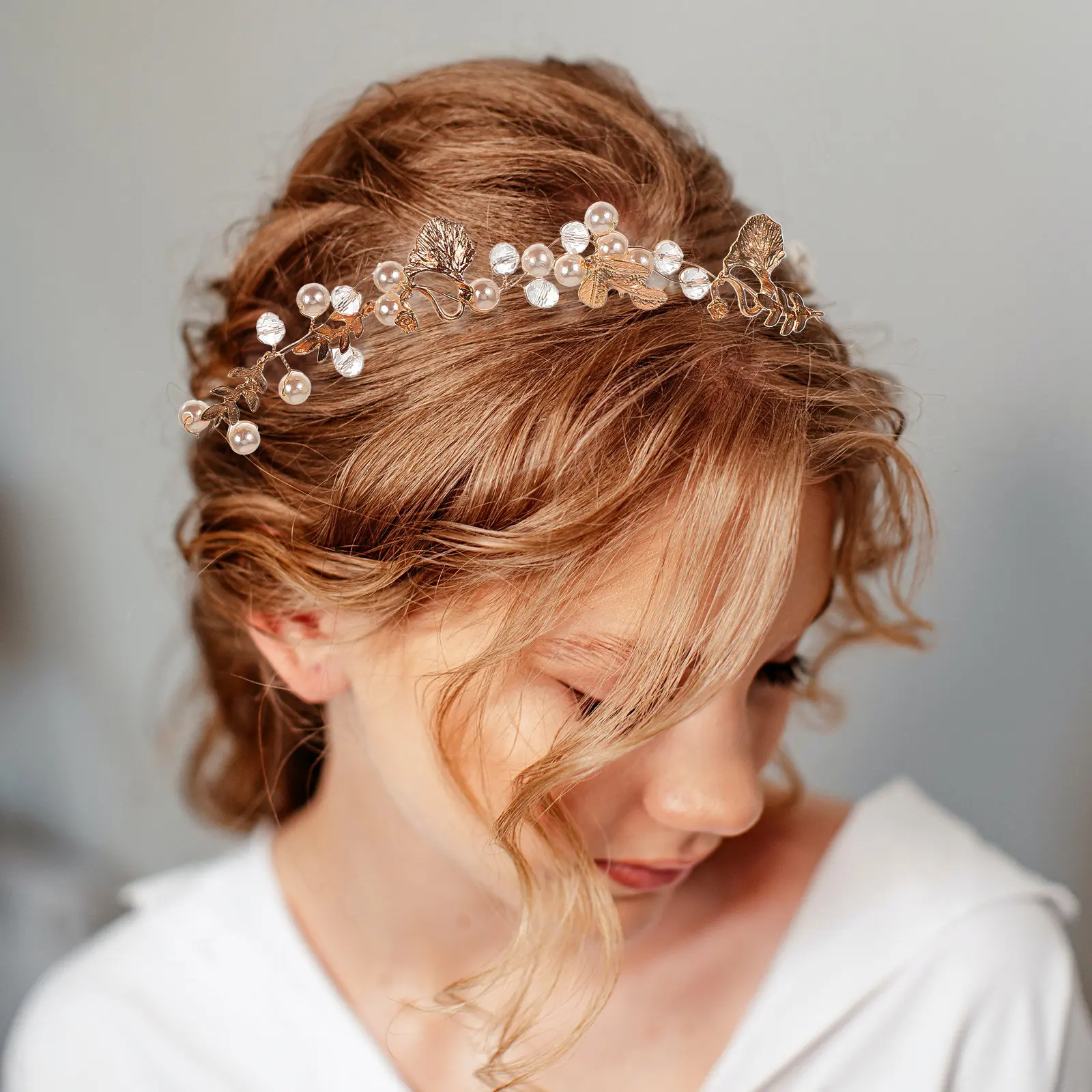 

Pearl Crown Sea Star Alloy Crown Headband Hairband Women Nautical Accessories Wedding Decor Alloy Pearl D2428 Pale Gold