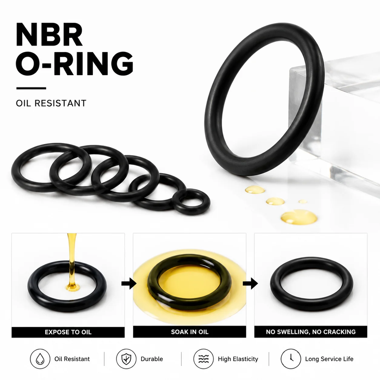 NBR Nitrile Rubber O-ring Kit Excavator Oil Circuit Leak Proof Combination Box 222 Pieces CS 1.5-3.17mm OD 3-31.7mm