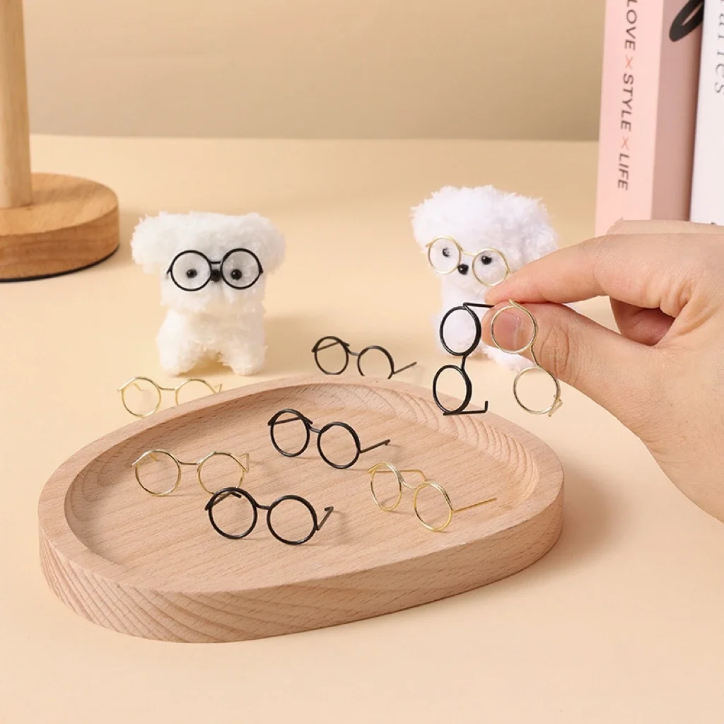 5/10 Uds Mini gafas de muñeca Retro marco redondo de Metal gafas sin lentes gafas de sol de moda para muñecas de algodón DIY accesorios para manualidades