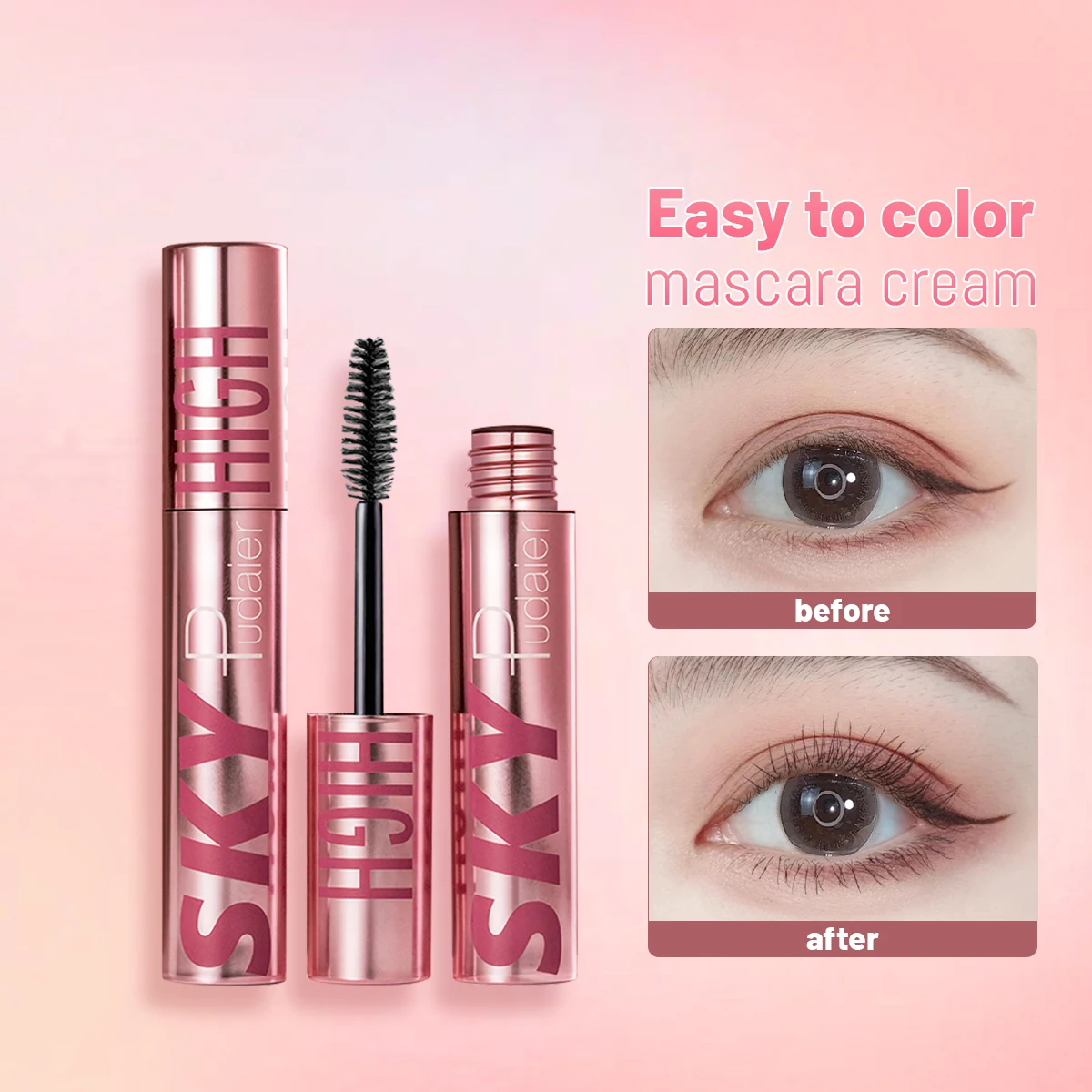 1pc Anti-sweat mascara, slender, curly and thick, long-lasting waterproof without clumping, enlarging eyes