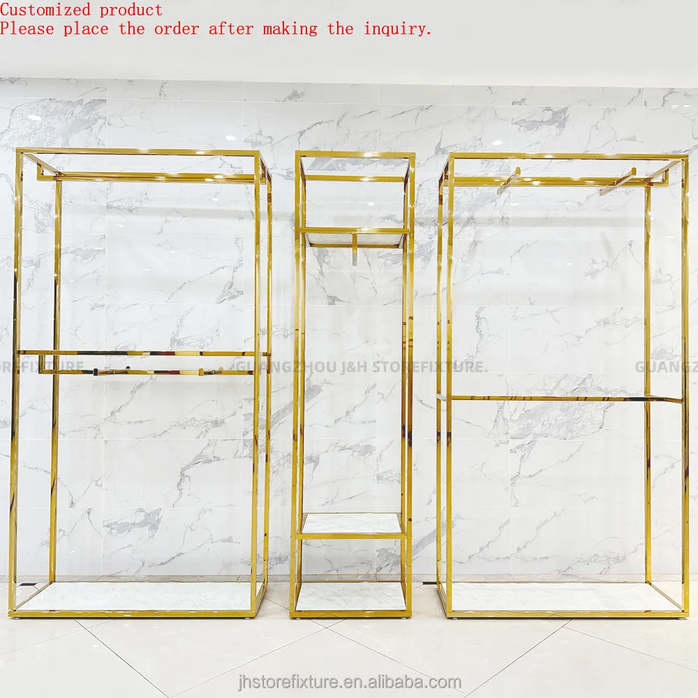 

Luxury Wedding Dress Display Stand Gold Stainless Steel Store Display Rack Shelves for Bag Retail Store