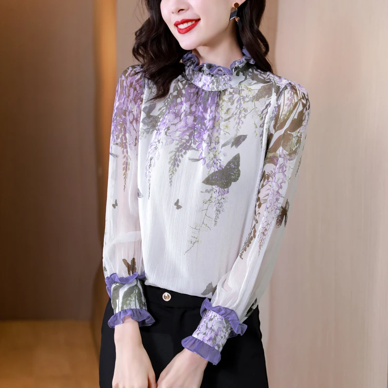 

Fashion Printed Women Shirts Casual Long Sleeved Chiffon Blouses Women Spring And Autumn Elegant Women Tops Blusas Mujer