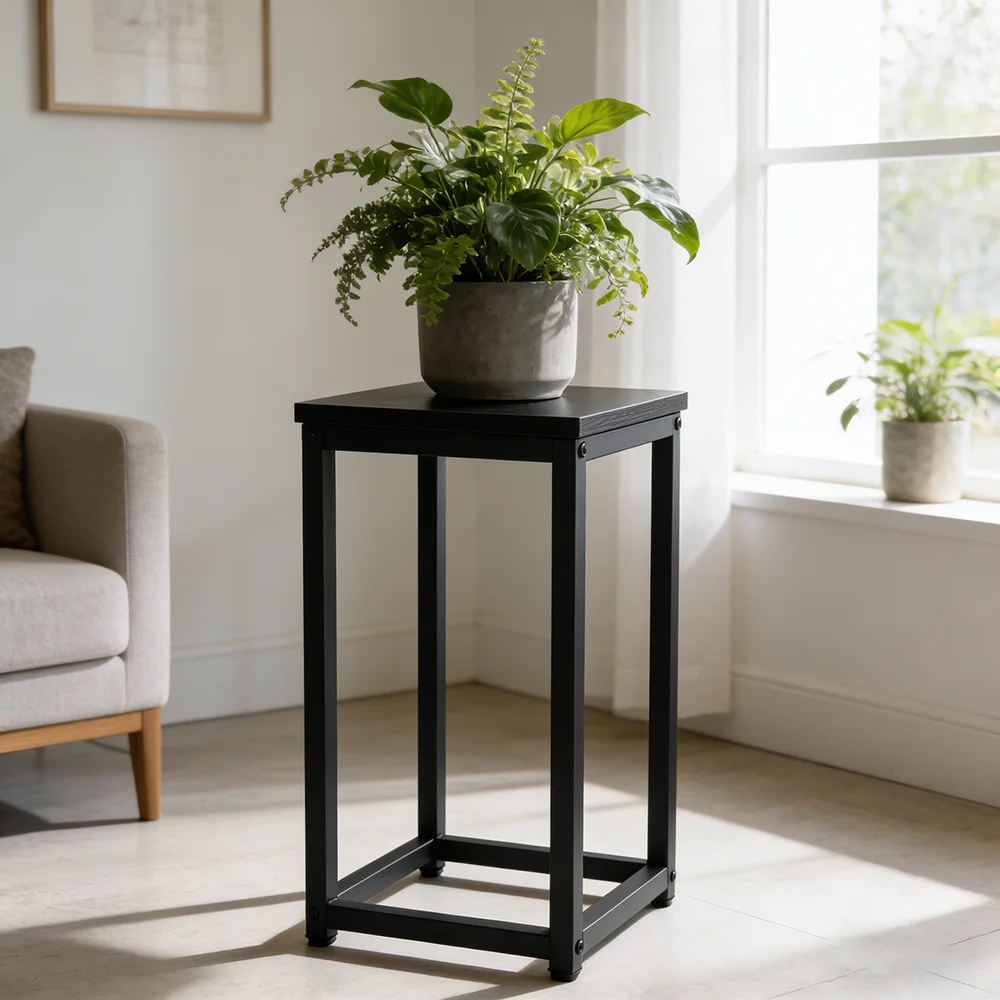 Modern Minimalist Black Iron Square Plant Stand, Freestanding Flower Rack for Indoor Outdoor Balcony Living Room, Home Decor Dis view 5