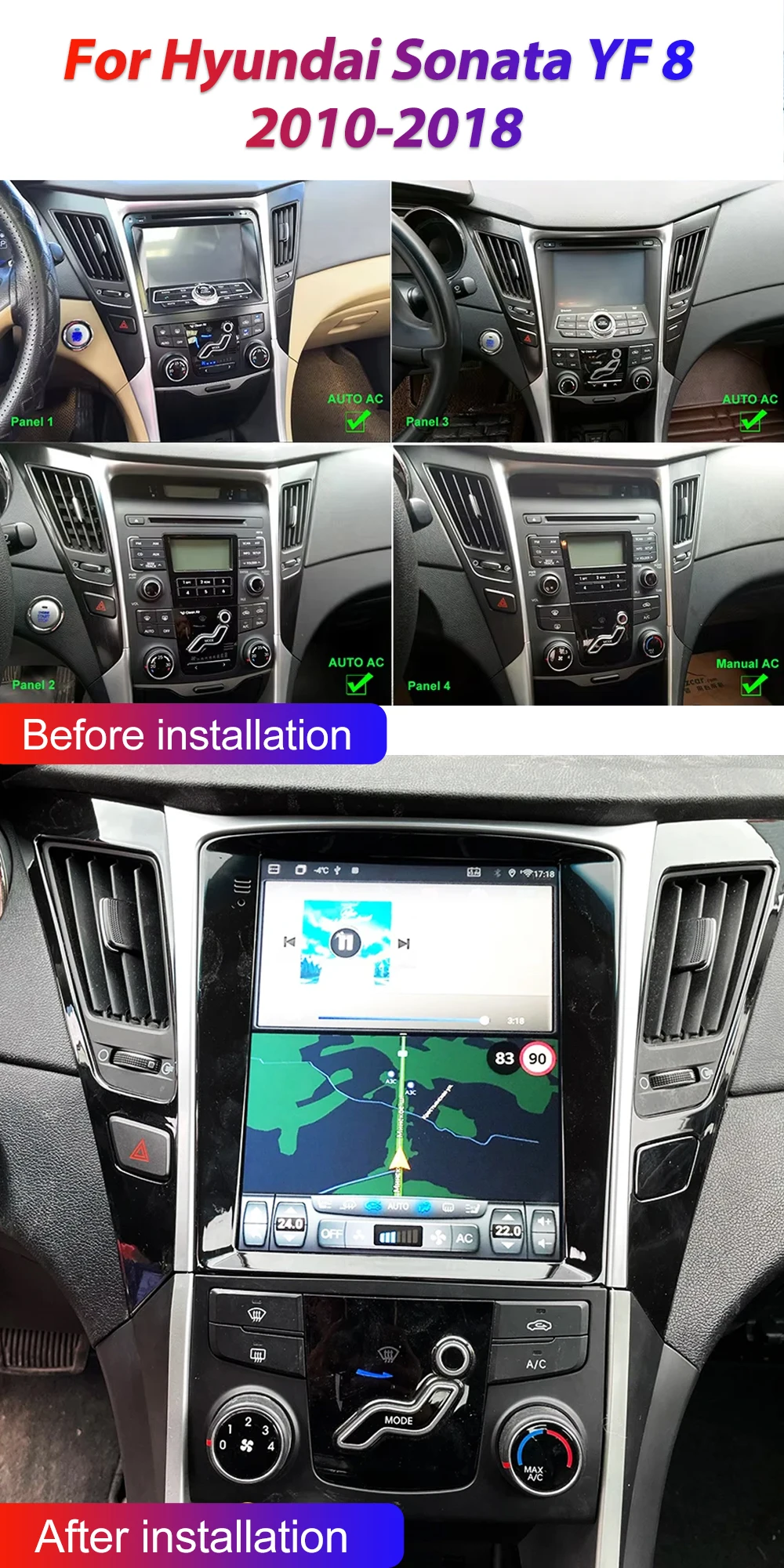 For Hyundai Sonata Yf 8 2K Android 16 2010-2018 Vertical Screen Car Gps Navigation Multimedia Radio Player Carplay All In One
