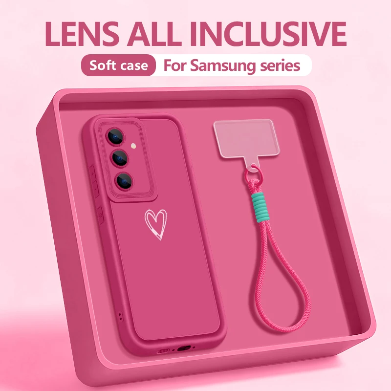 Funda de Teléfono con Correa y Diseño de Amor Sencillo para Samsung Galaxy S25 S24 FE S26 S24 S23 S22 Ultra S23 Plus S25 Edge
