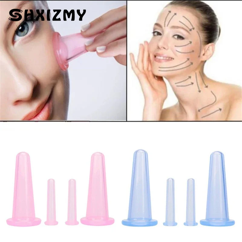 4Pcs Silicone Cupping Massage Cup, For Body Fac Neck Eye Massage Vacuum Tank Body Facial Care, Anti-aging Beauty Tool