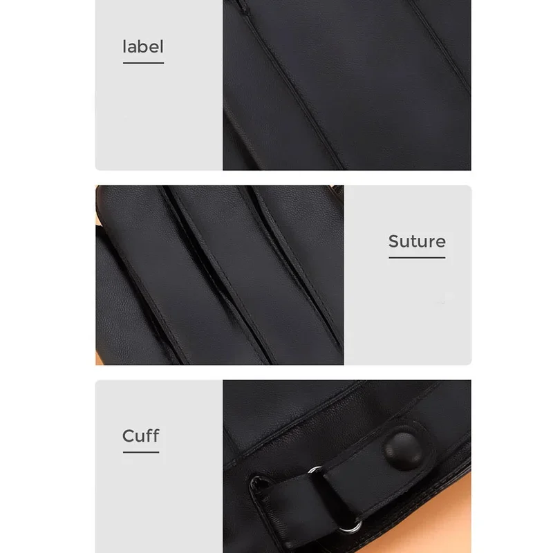 1 Pair High Quality Full Finger Black Riding Gloves  Men PU Leather Glove Winter Warm Touch Screen Gloves image 3