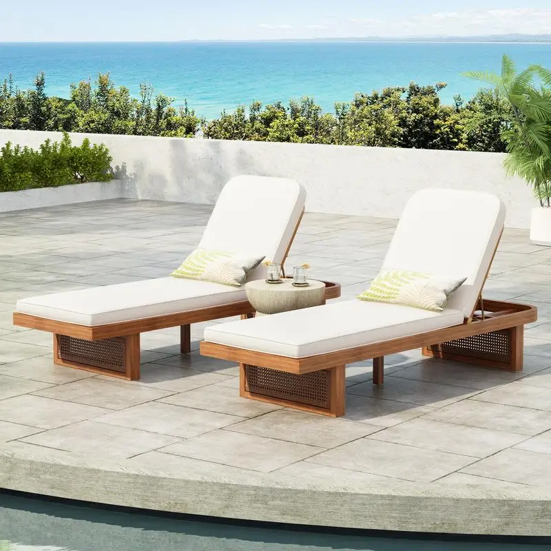

Acacia Wood Outdoor Lounge Chair with PE Rattan and White Cushion, MP2 Design