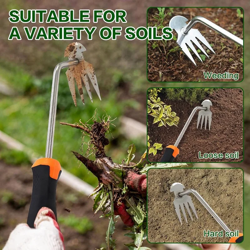 Uprooting Weeding Tool Weed Puller 4 Teethes Dual Purpose Manual Multifunctional Weeders Tool Weed Pulling Tool