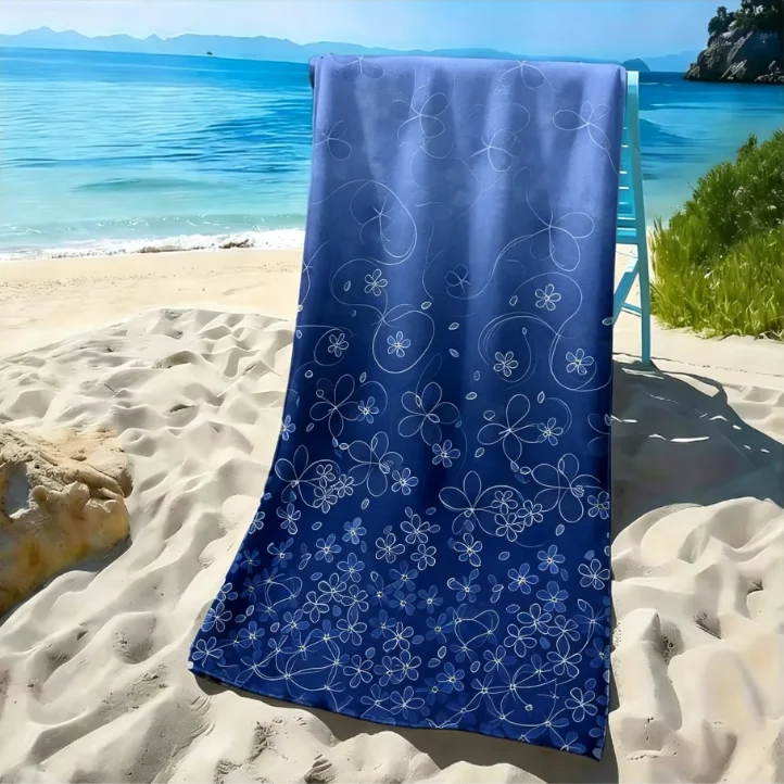 Ombre Floral Beach Towel, Microfiber Sand Free Quick Dry, Gradient Flower Print, Soft Absorbent for Summer & Pool
