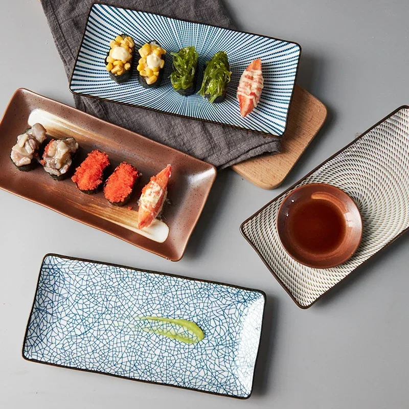 9.8 inch Japanese Dinner Plate Ceramic Sushi Plate Fish Dinner Dishes Rectangle Household Dinnerware