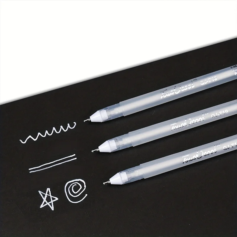 3pcs Line Pen Anime Painting Color Oily Pen White Pen Sketch Bright Pen Waterproof Color Journal Black Cardboard Pen