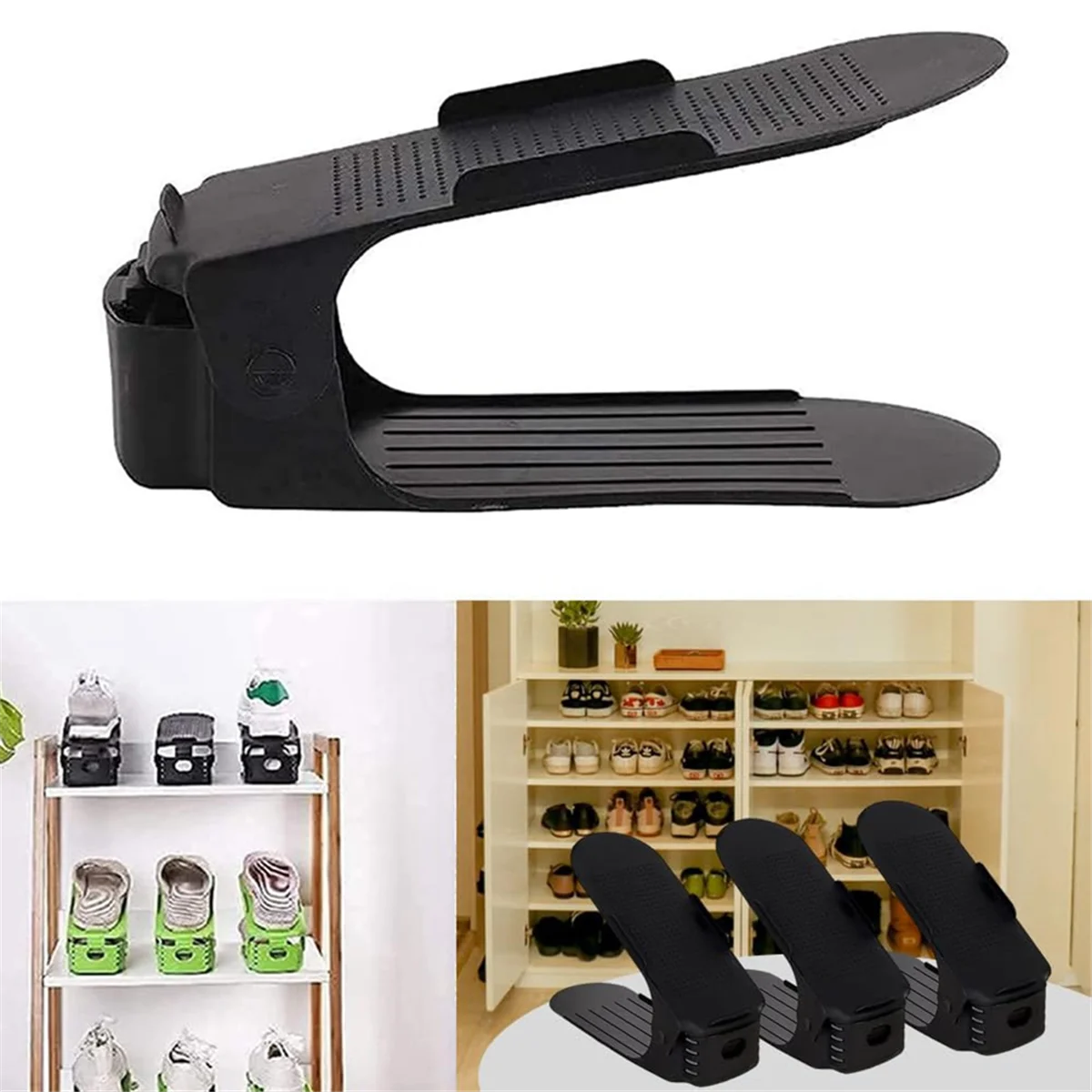 Preto Double Layer Shoe Rack, suporte de armazenamento, organizador não-sapatos, Storage Idea, economia de espaço, 10pcs