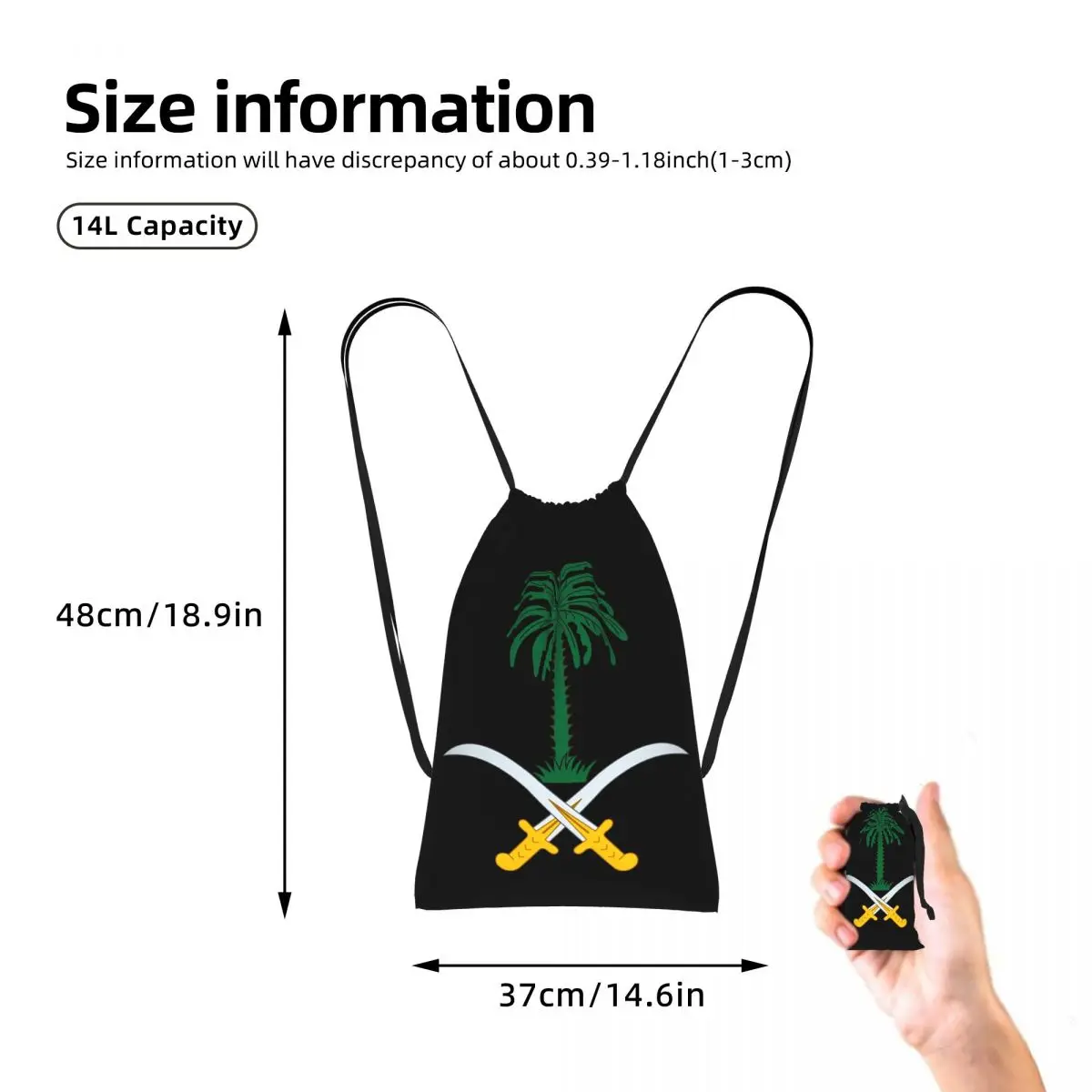 Coat Of Arms Of Saudi Arabia Drawstring Backpack hiking cycling Bag Lightweight Foldable Storage Drawstring Bag for Men Women