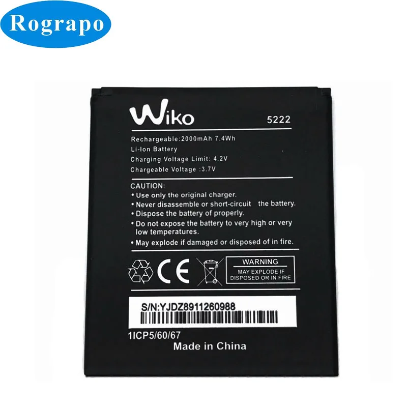 2000mAh bateria nova substituição para Wiko Freddy 5222 9669 celular