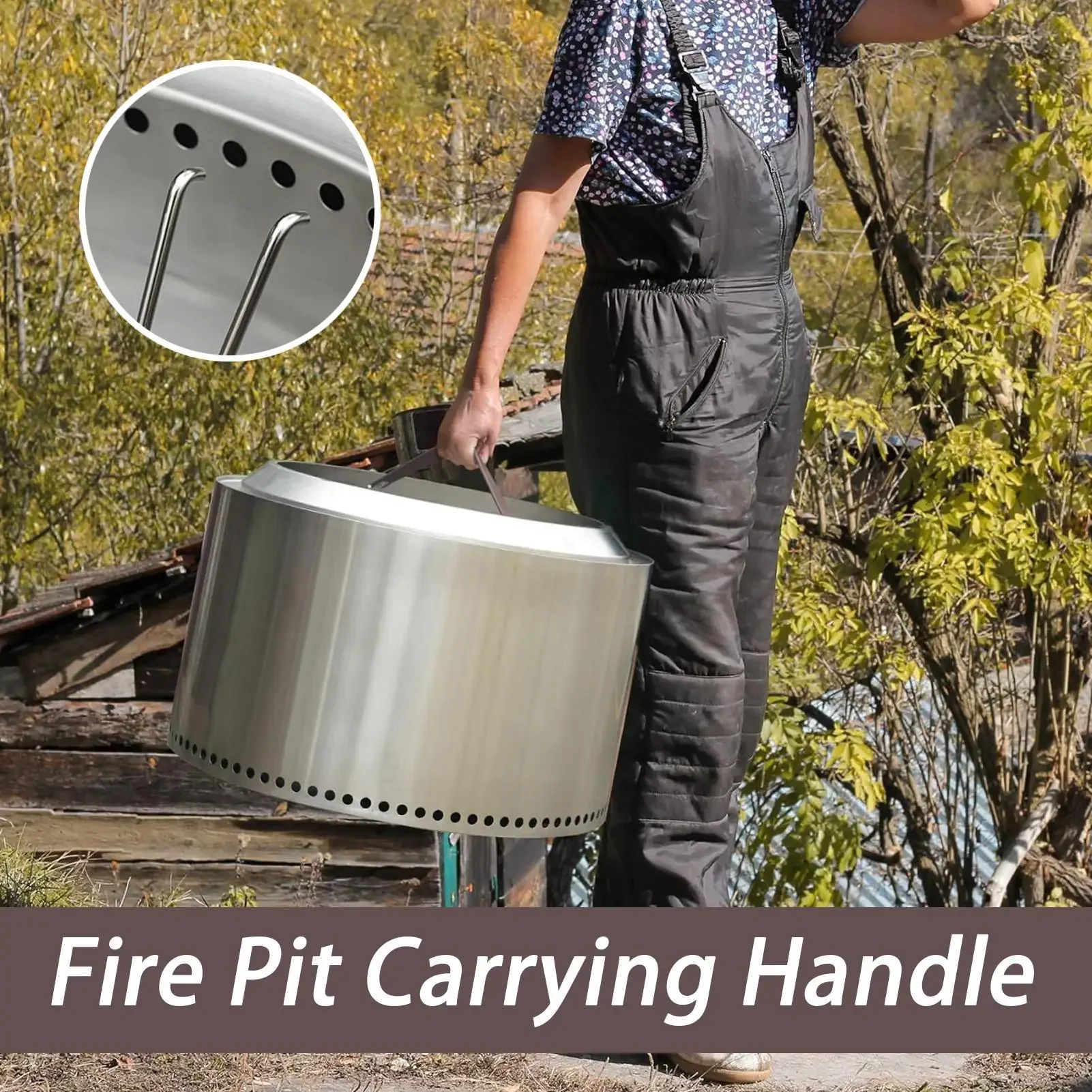 Fire Pit Lid Handle Replacement Fire Pit Moving Tool Portable Ergonomic Handle Cookware With Stainless Steel Hooks For Outdoor
