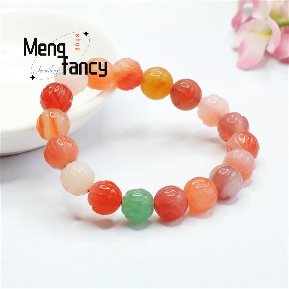 Natural Salt Source Agate Strings Lotus Beads Candy Bracelet Colorful Treasure Simple Elegant High-grade Fashion Luxury Jewelry
