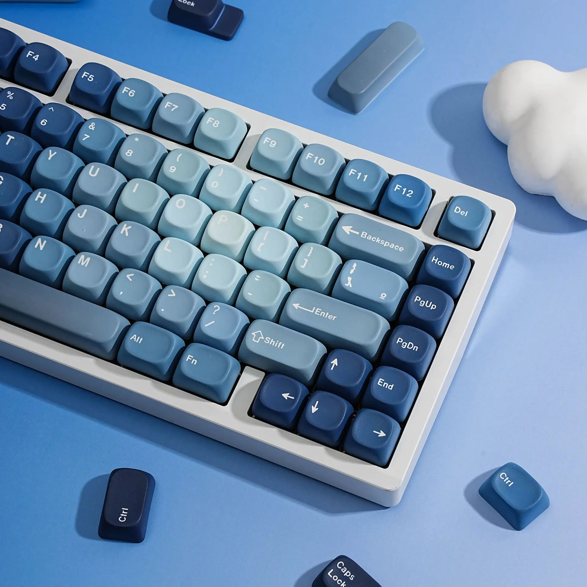 Heart of Ocean Blue Gradient Keycaps MOA PBT Dye-Sub Full Set with Korean Russian Spanish German Arabic for Split Keyboard