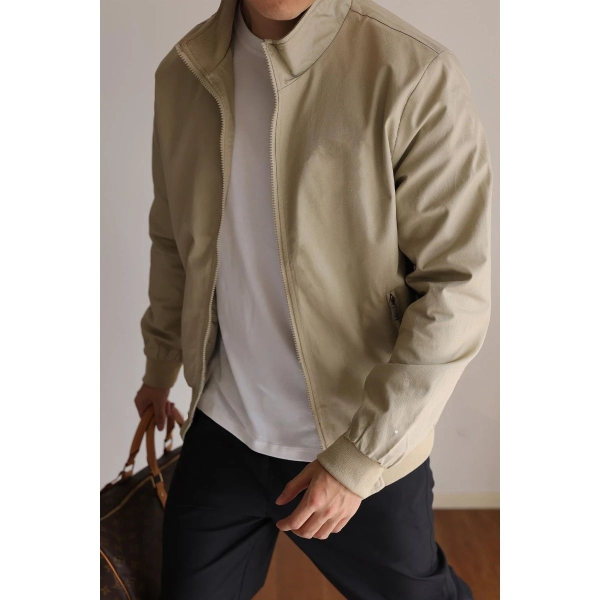 

Spring Autumn Loose Casual Men's Jaet Waterproof Outdoor Faion Pure Color Busin Stand Collar Coat Polyester Fiber