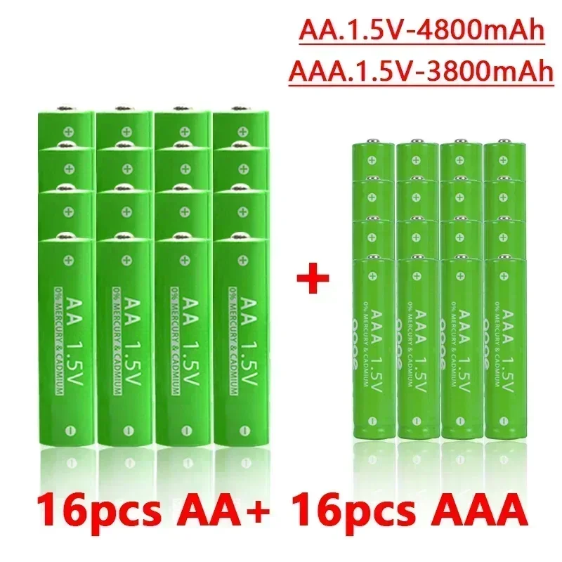 AA + AAA перезаряжаемая щелочная батарея AA 1,5 в 4800 мАч/1,5 в AAA 3800 мАч, фонарик, игрушки, часы, mp3-плеер, замена