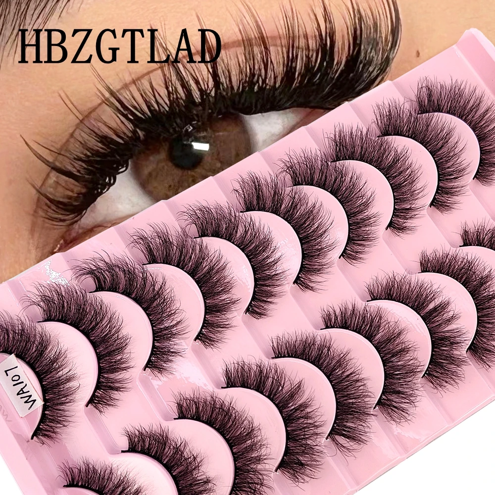 HBZGTLAD 3D Faux Mink False Eyelashes Fluffy Mink eye Lashes Cat-Eye Natural Look Wispy 8D Volume Fake Eyelashes 10 Pairs Pack