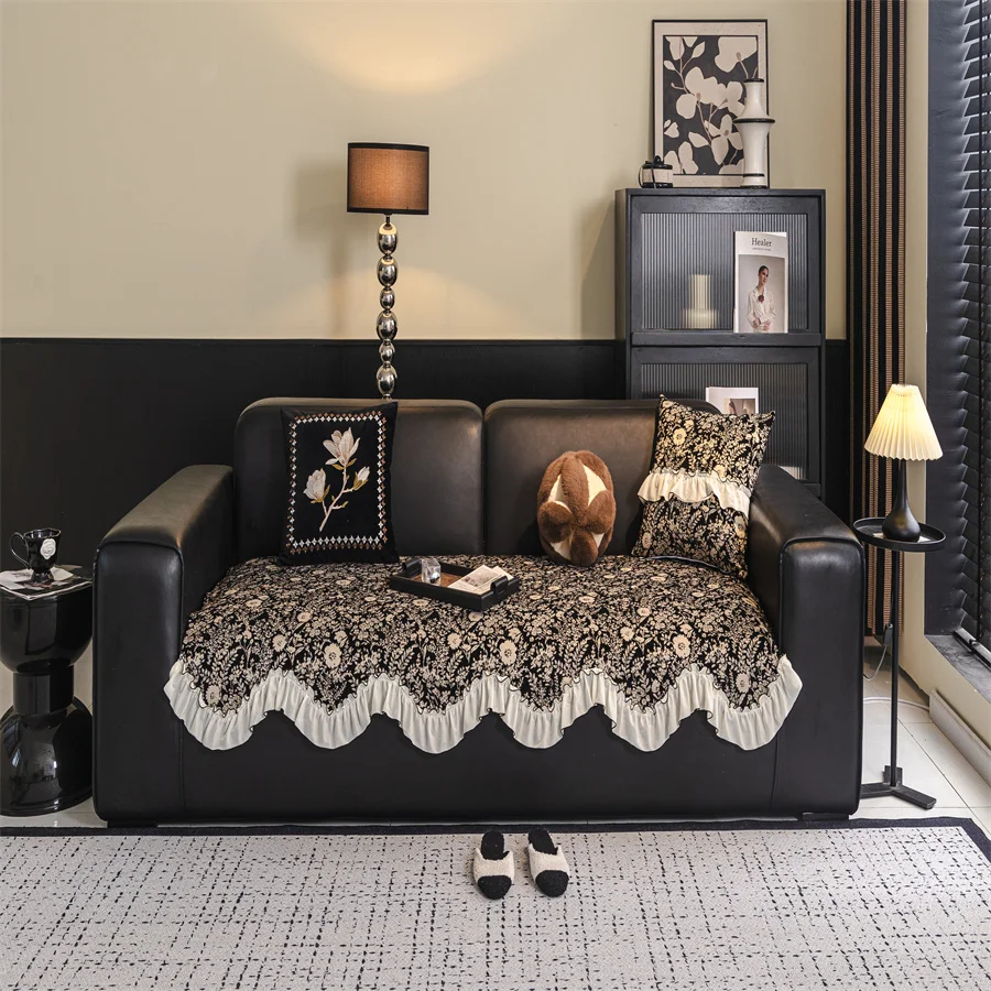 Waterproof Chenille Sofa Cushion 2025 New High-end Sense Cushion Simple Modern Gray Tie Cover Towel